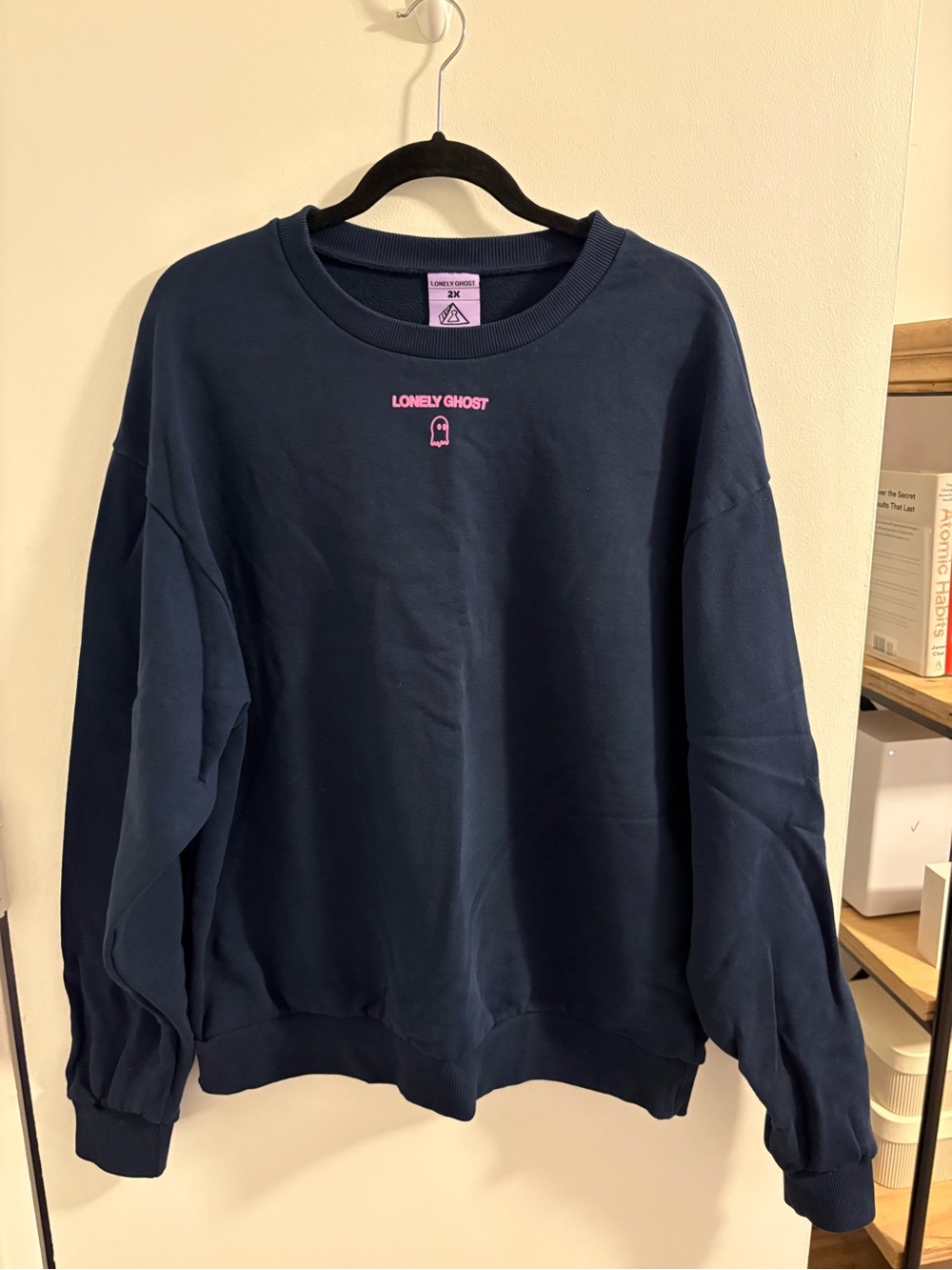 LONELY GHOST Navy Sweatshirt with Pink Logo